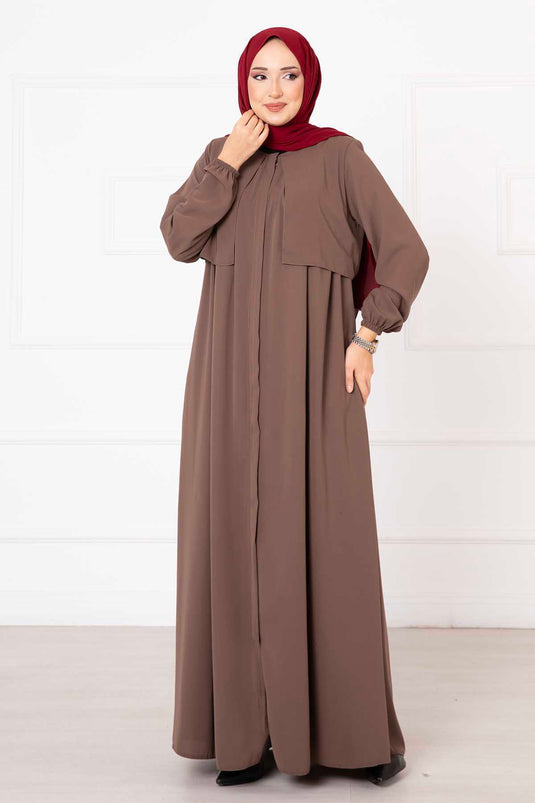 Hooded Zippered Abaya Mink