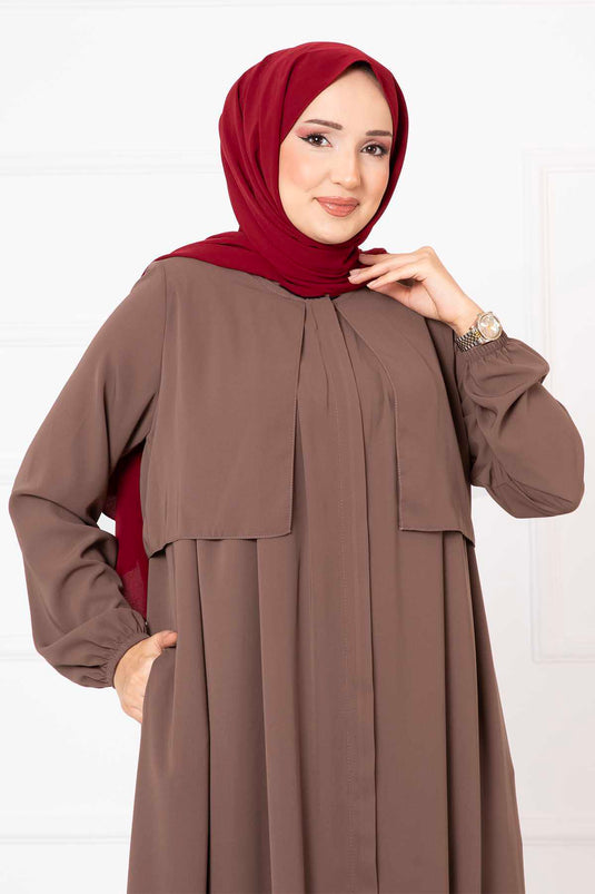 Hooded Zippered Abaya Mink