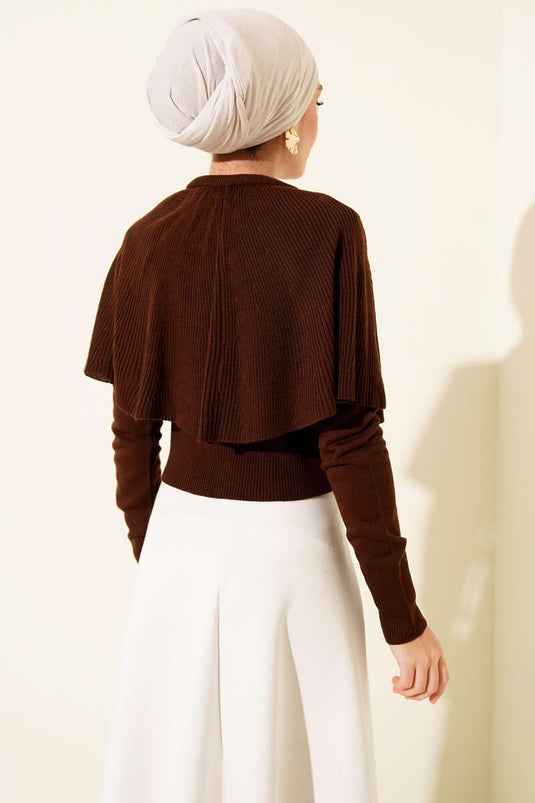 Cloaked Ribbed Knit Sweater Brown
