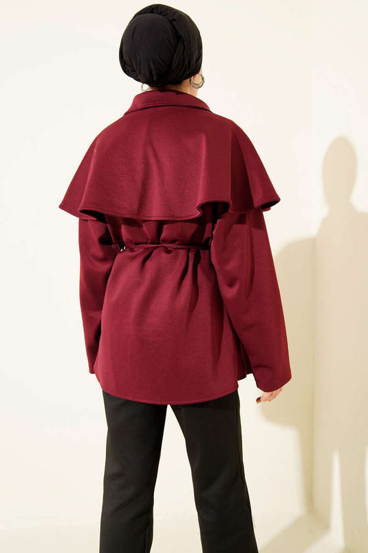 Pelerinli Gold Düğmeli Scuba Ceket Bordo