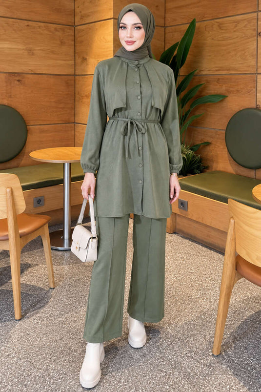 Ensemble Double Vert Turquoise Avec Cape Et Détail À Nœud