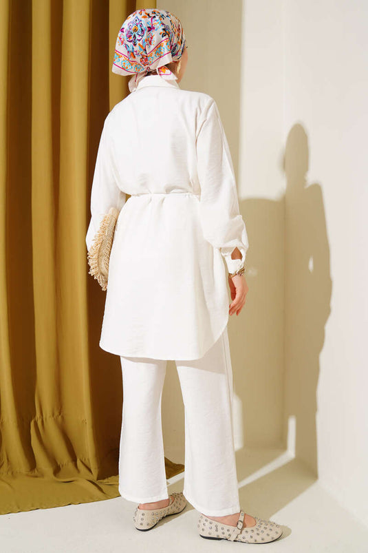 Ensemble deux pièces cape et corde à nouer en écru