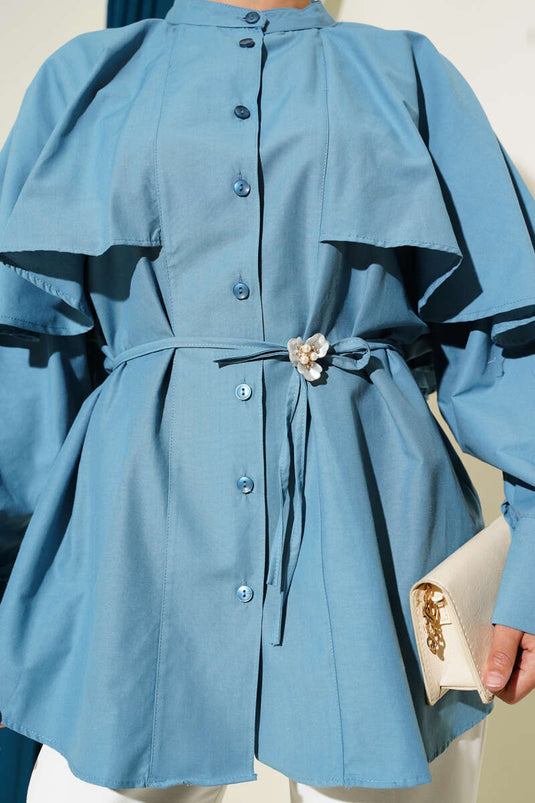 قميص بحزام من كيب روب، نيلي