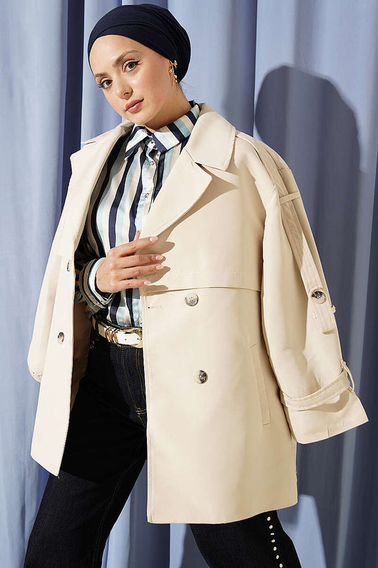 Cappotto Trench Corto Con Cintura E Bottoni