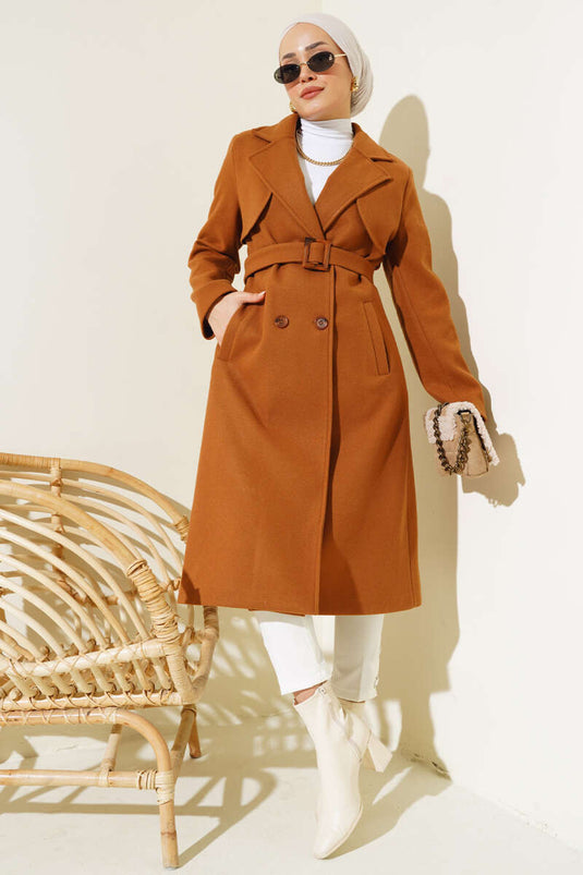 Cape Belted Cashmere Coat Tan