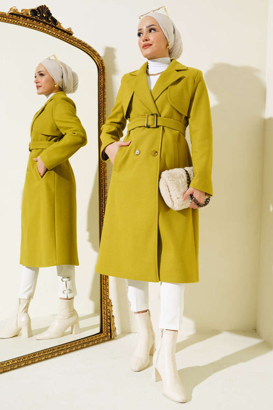 Cape Belted Cashmere Coat Oil Green