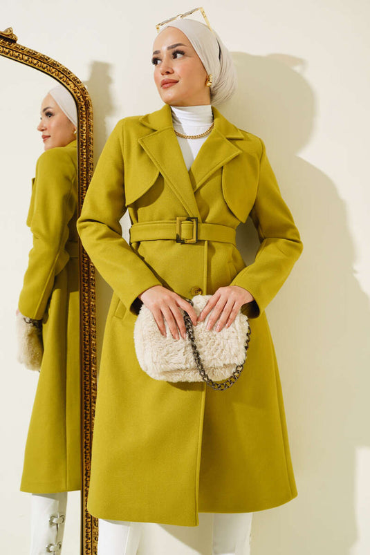 Cape ceinturée en cachemire vert pétrole