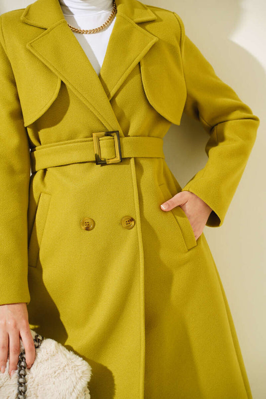 Cape ceinturée en cachemire vert pétrole