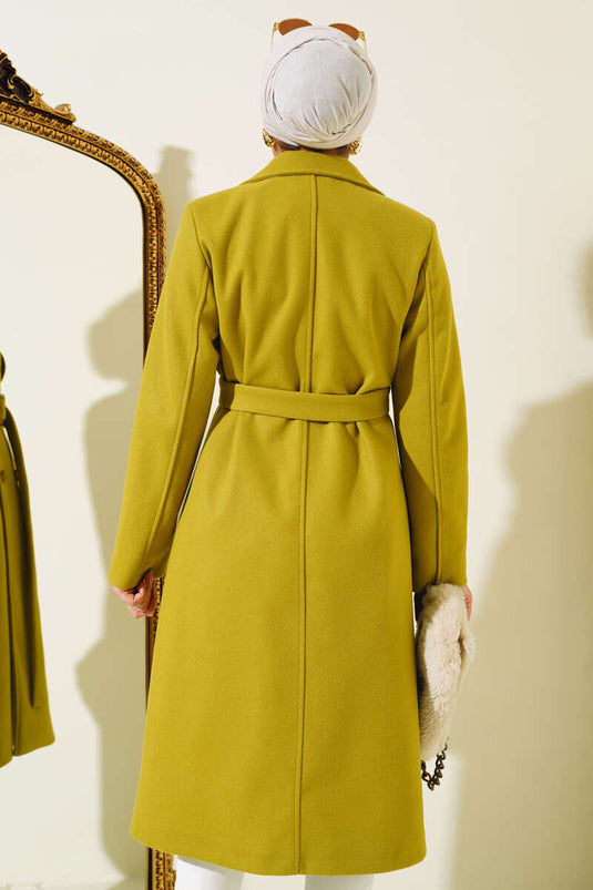 Cape Belted Cashmere Coat Oil Green