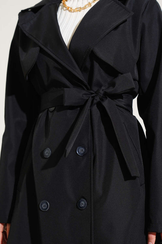 Trench-coat boutonné sur le devant Cape Noir