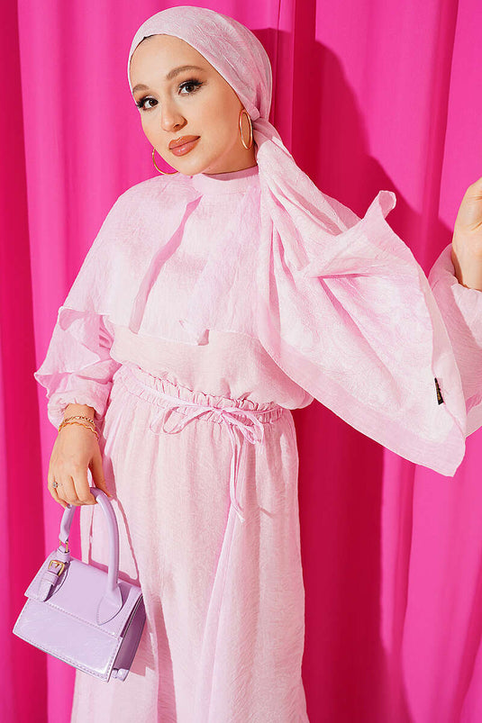 Pelerinli Salaş Etekli İkili Takım Pembe