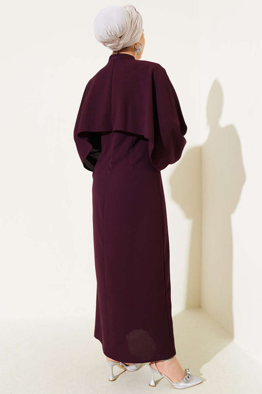 Cape Stone Detailliertes Crêpe-Kleid Pflaume