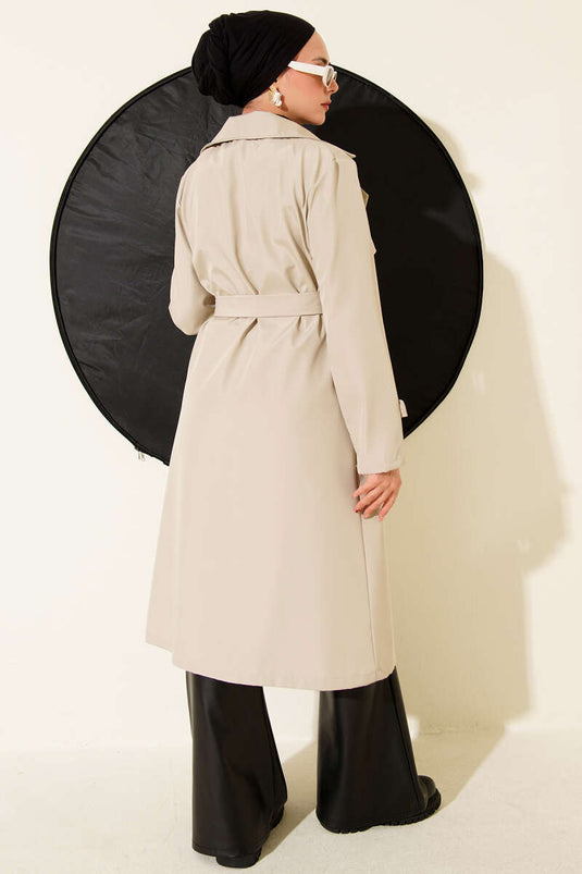 Langer Trenchcoat Mit Gürtel Und Knopf-Umhang