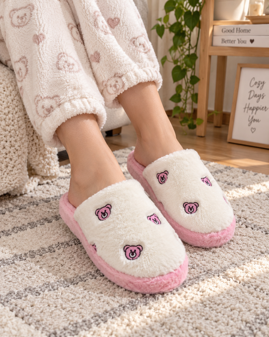Peluş Figürlü Ev Terliği Pembe