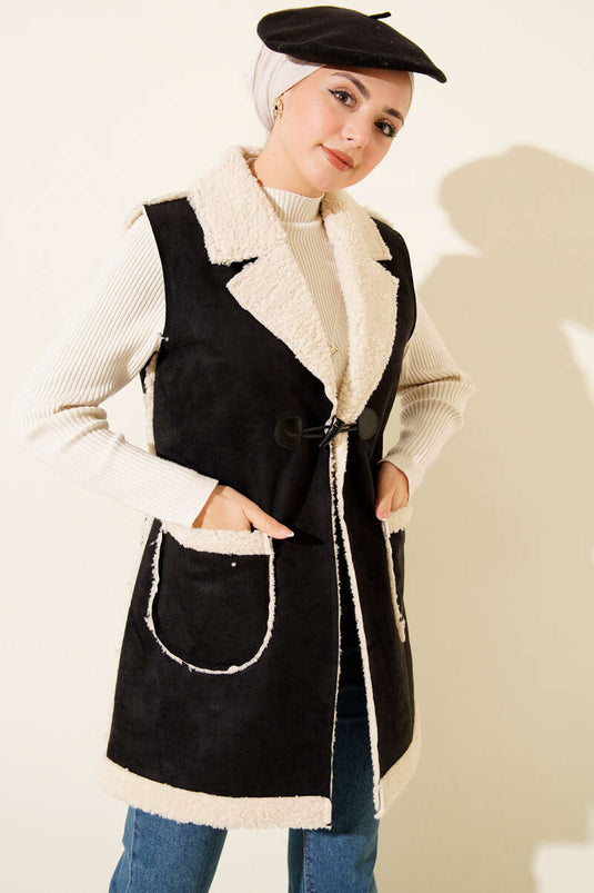 Gilet en daim noir à intérieur peluche