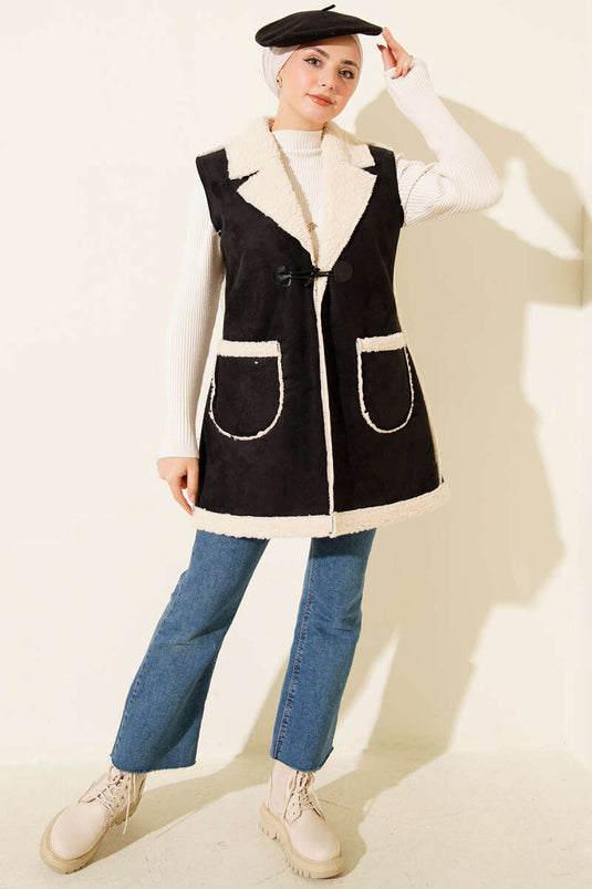 Gilet en daim noir à intérieur peluche