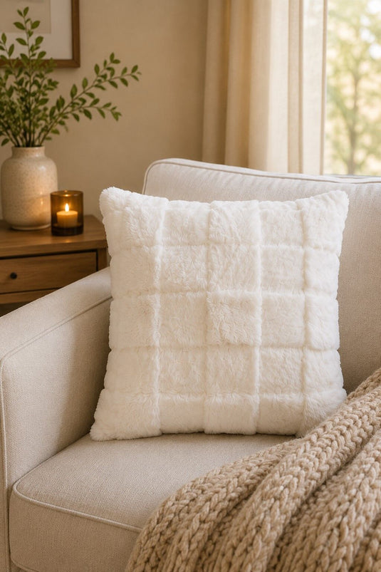 Housse de coussin en peluche pour canapé - Coussin écru