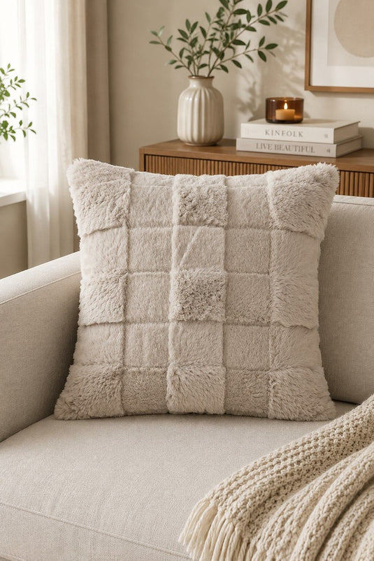 Housse de coussin en peluche pour canapé - Coussin décoratif couleur vison