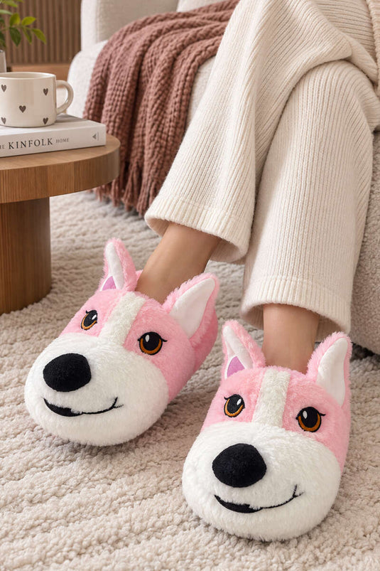 Peluş Köpek Figürlü Panduf Kahve
