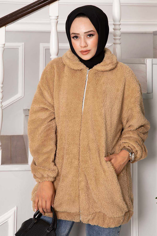 Manteau peluche marron laiteux