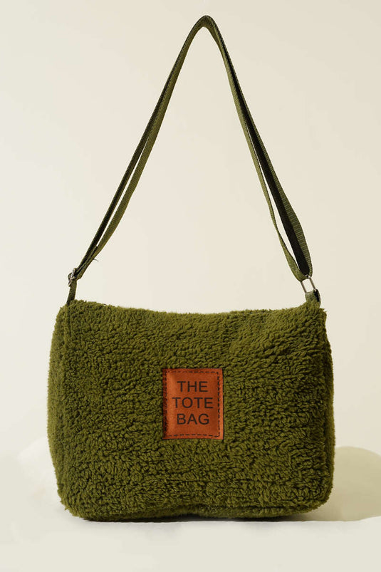 Plush Shoulder Strap Tote Bag Khaki