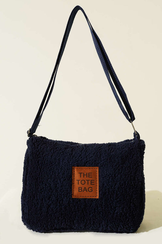Bolso tote de hombro de felpa azul marino