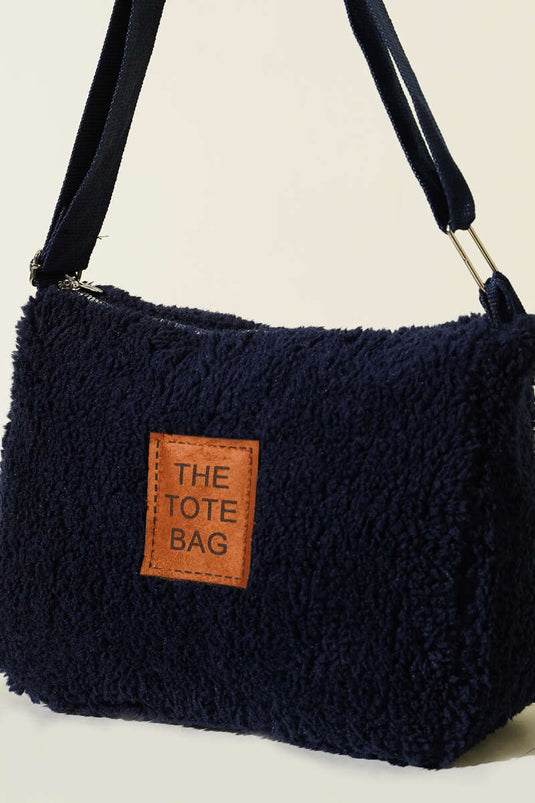 Bolso tote de hombro de felpa azul marino