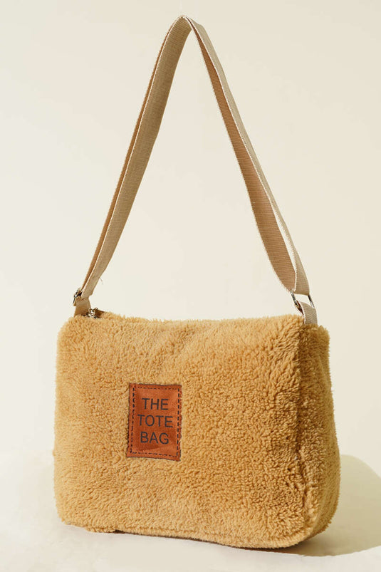 Plush Shoulder Strap Tote Bag Latte