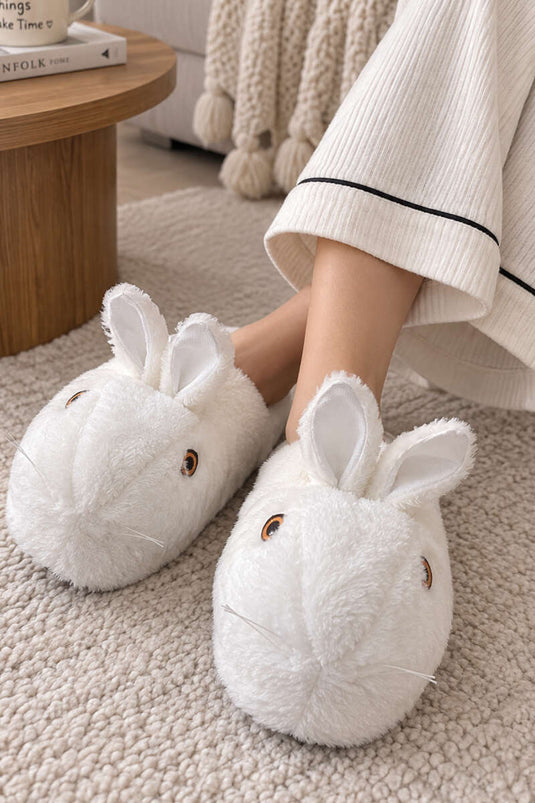 Peluş Tavşan Figürlü Panduf Beyaz