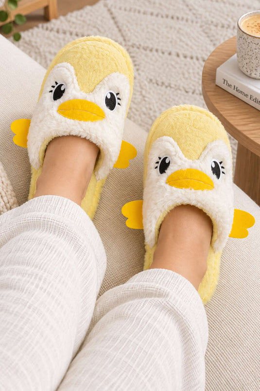 Penguen Figürlü Ev Terliği Sarı