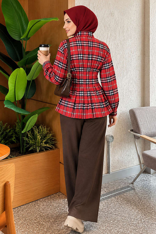 Camicia A Quadri Rossa Con Dettaglio A Nodo