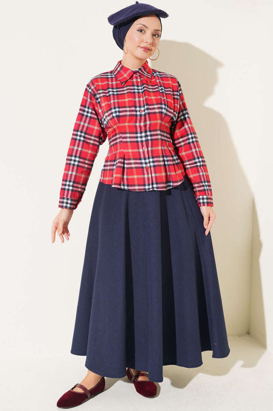 Camicia A Quadri Rossa Con Dettaglio A Nodo