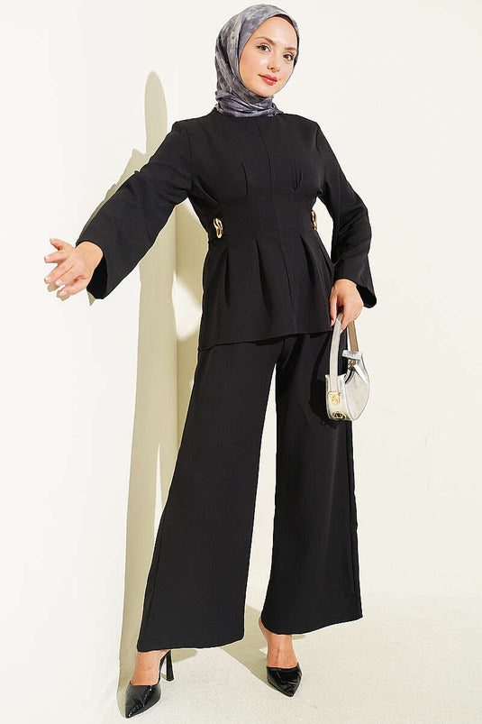 Ensemble Double Élégant À Boucle En Or Noir