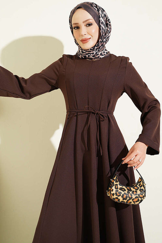 Robe Marron À Cordons Et Détail À Nouer