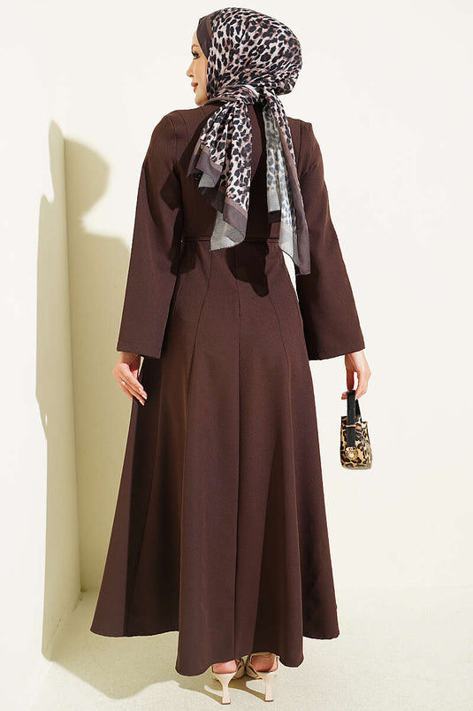 Robe Marron À Cordons Et Détail À Nouer