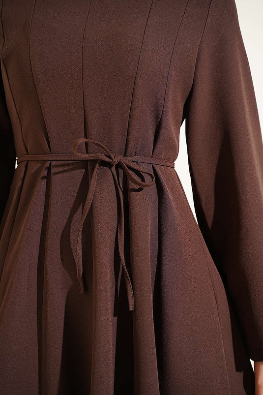 Robe Marron À Cordons Et Détail À Nouer