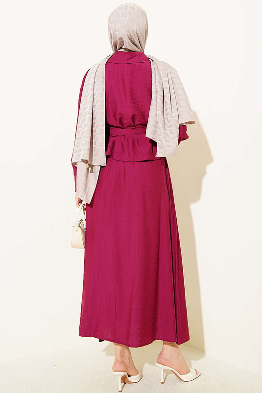 Ensemble jupe ceinturée avec détails de perles bordeaux
