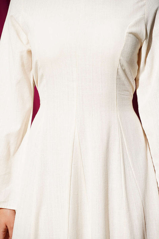 Beige Gedetailleerde Linnenjurk