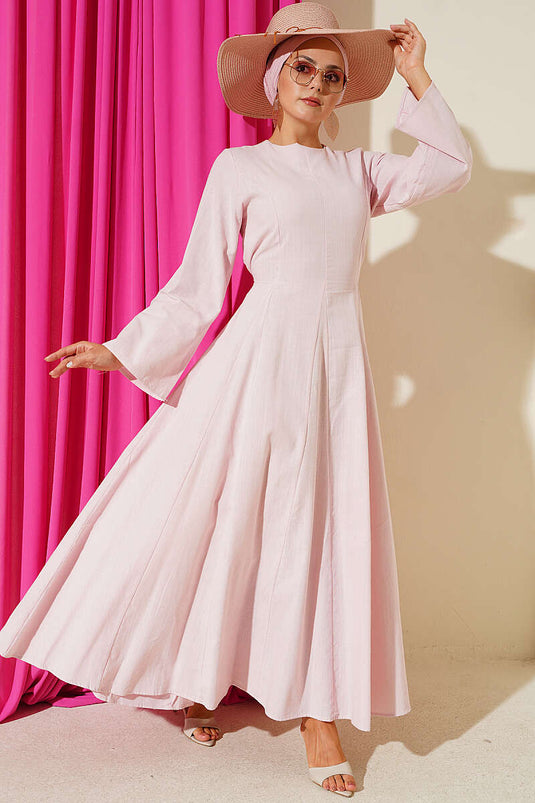 Detailed Linen Dress In Powder Pink