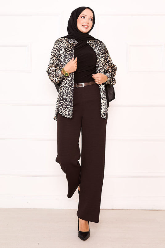 Detailed Palazzo Pants Coffee