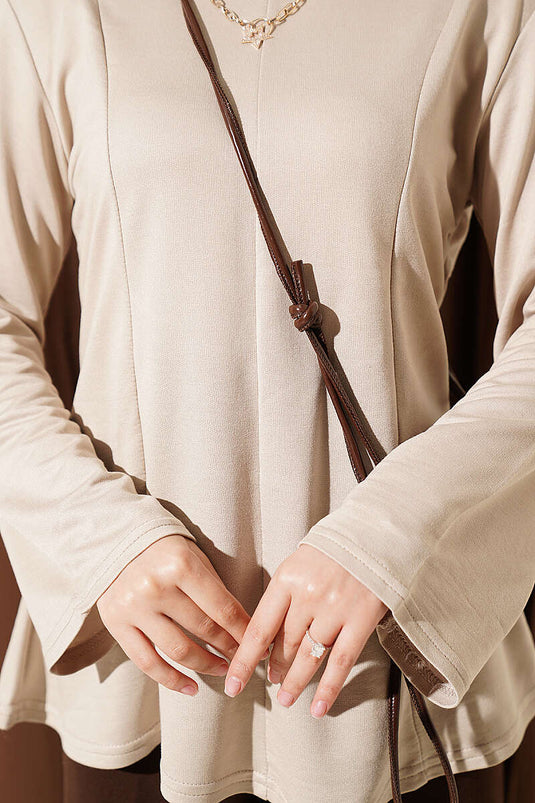 Beige Fransen Cross-String Bindetunika