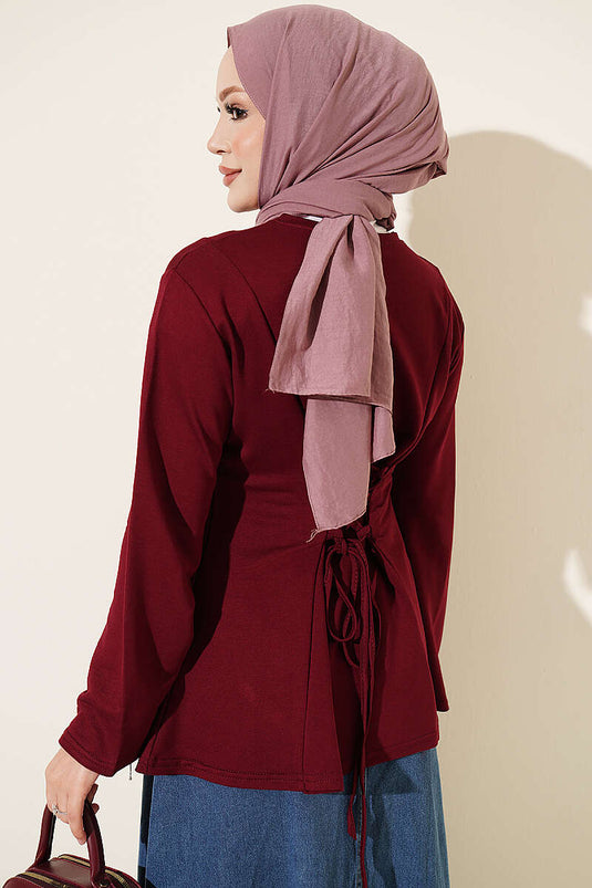 Burgundy Fringed Cross-String Tie Tunic