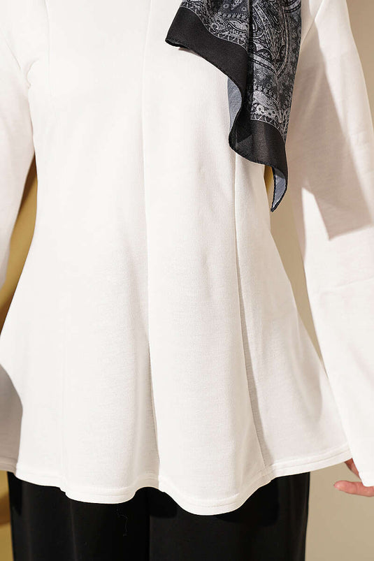 Fringed Cross-String Tie Tunic Ecru