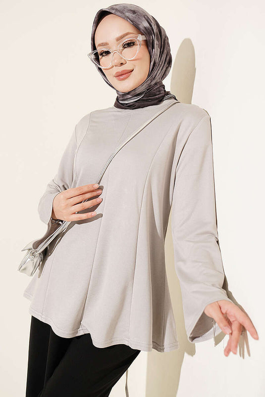 Fringed Cross-String Tie Tunic Grey