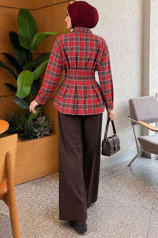 Camicia A Quadri Rossa Con Frange