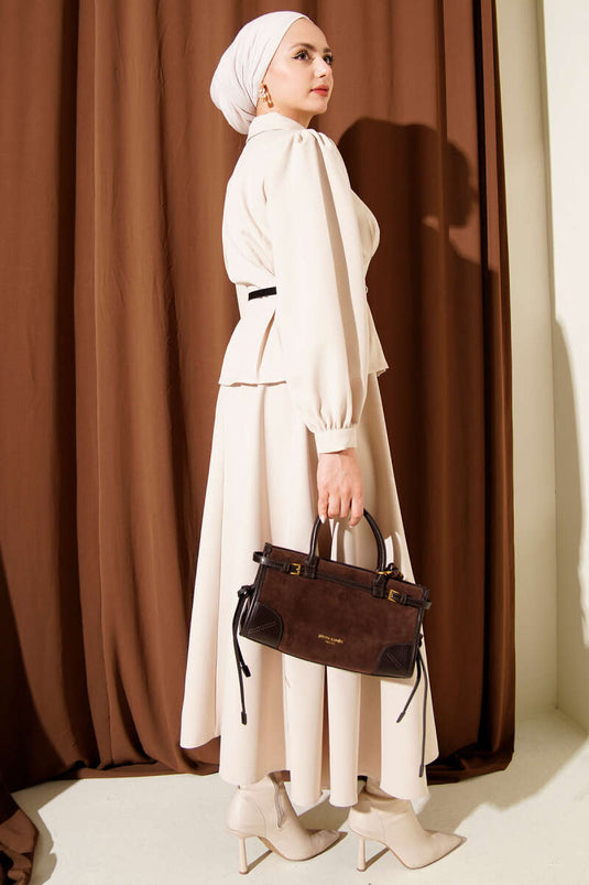 Ensemble deux pièces avec jupe à ceinture Pensli beige