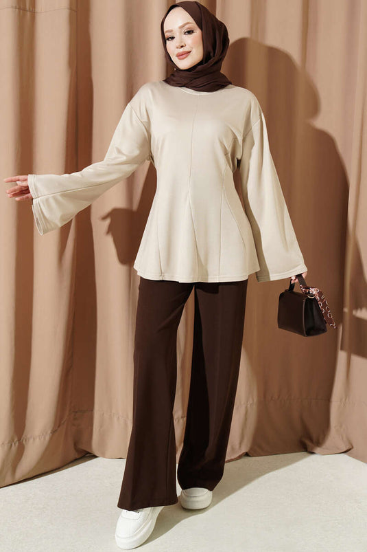 Tunique Beige À Franges Et À Nouer