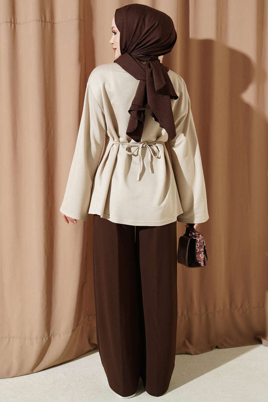 Tunique Beige À Franges Et À Nouer