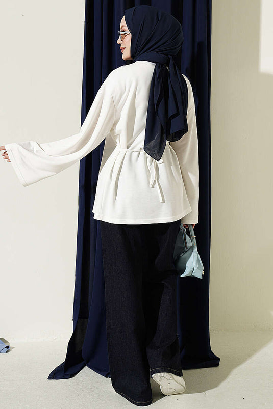 Beige Fringed Tie-Detail Tunic