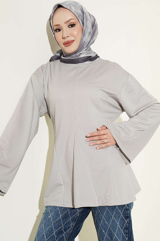 Grey Fringed Tie-Detail Tunic